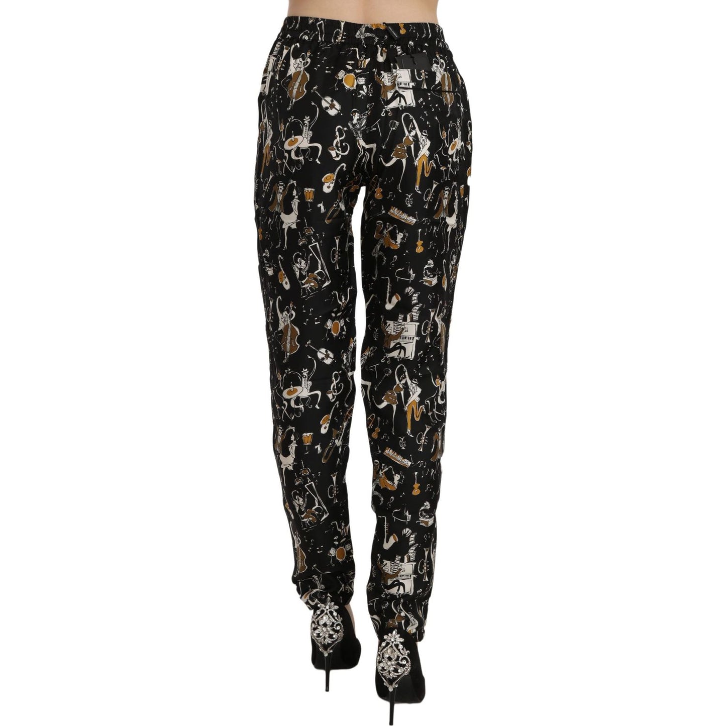 Dolce & Gabbana Black Jazz Club Print High Waist Tapered Pants