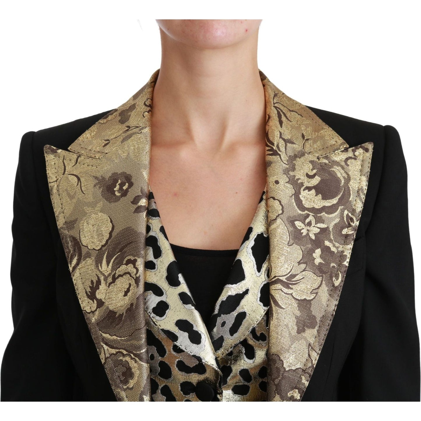 Dolce & Gabbana Black Jacquard Vest Blazer Coat Wool Jacket