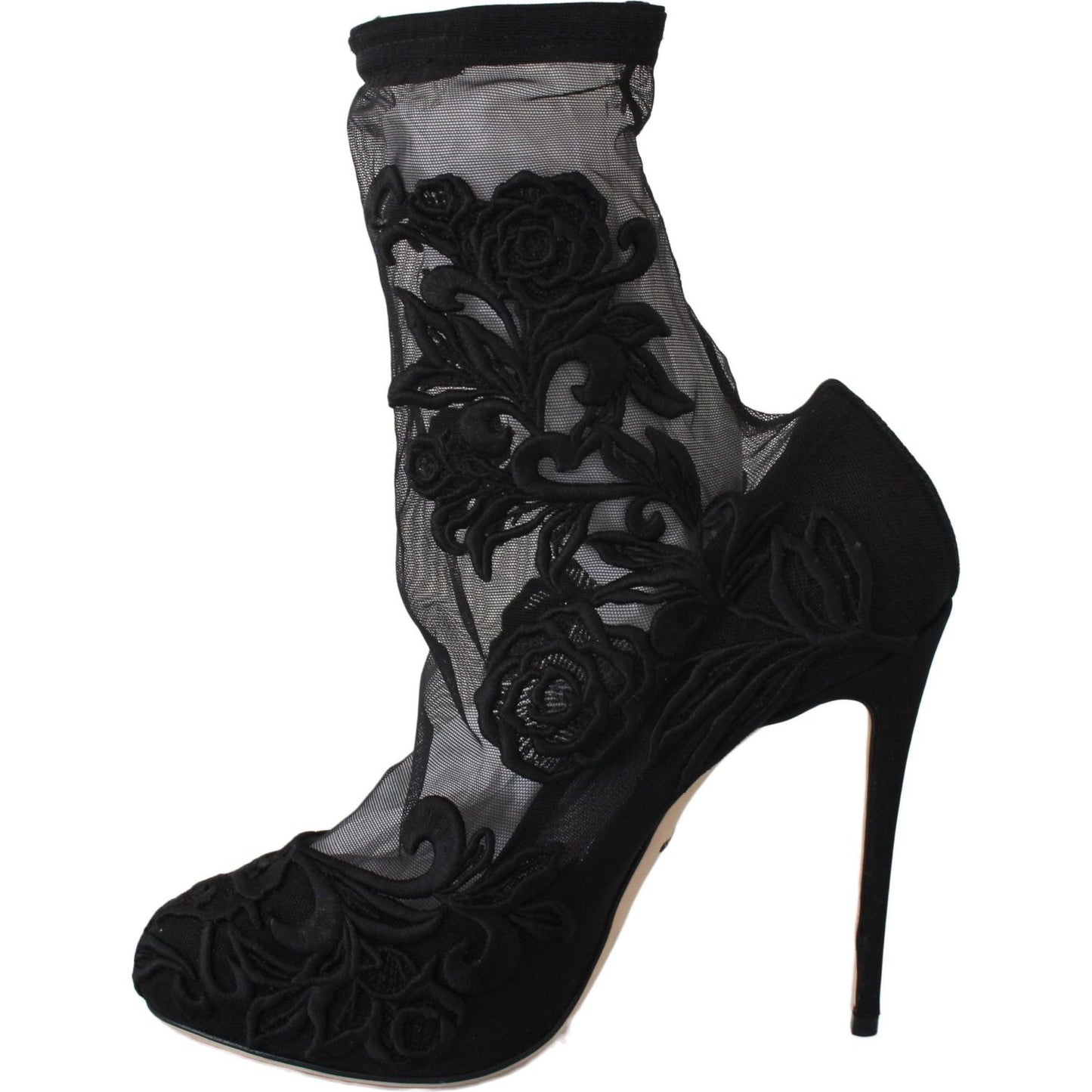 Dolce & Gabbana Black Roses Stilettos Booties Socks Shoes