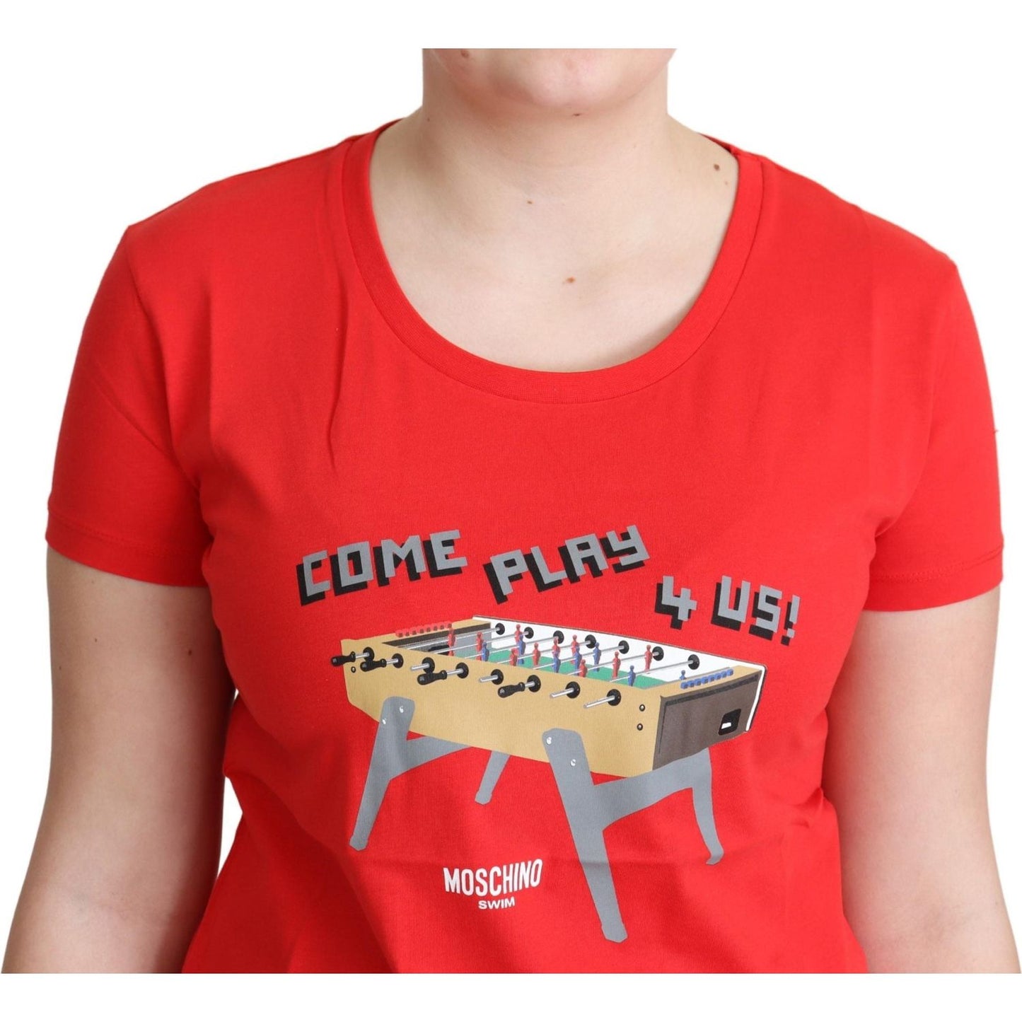 Moschino Red Cotton Come Play 4 Us Print Tops Blouse T-shirt