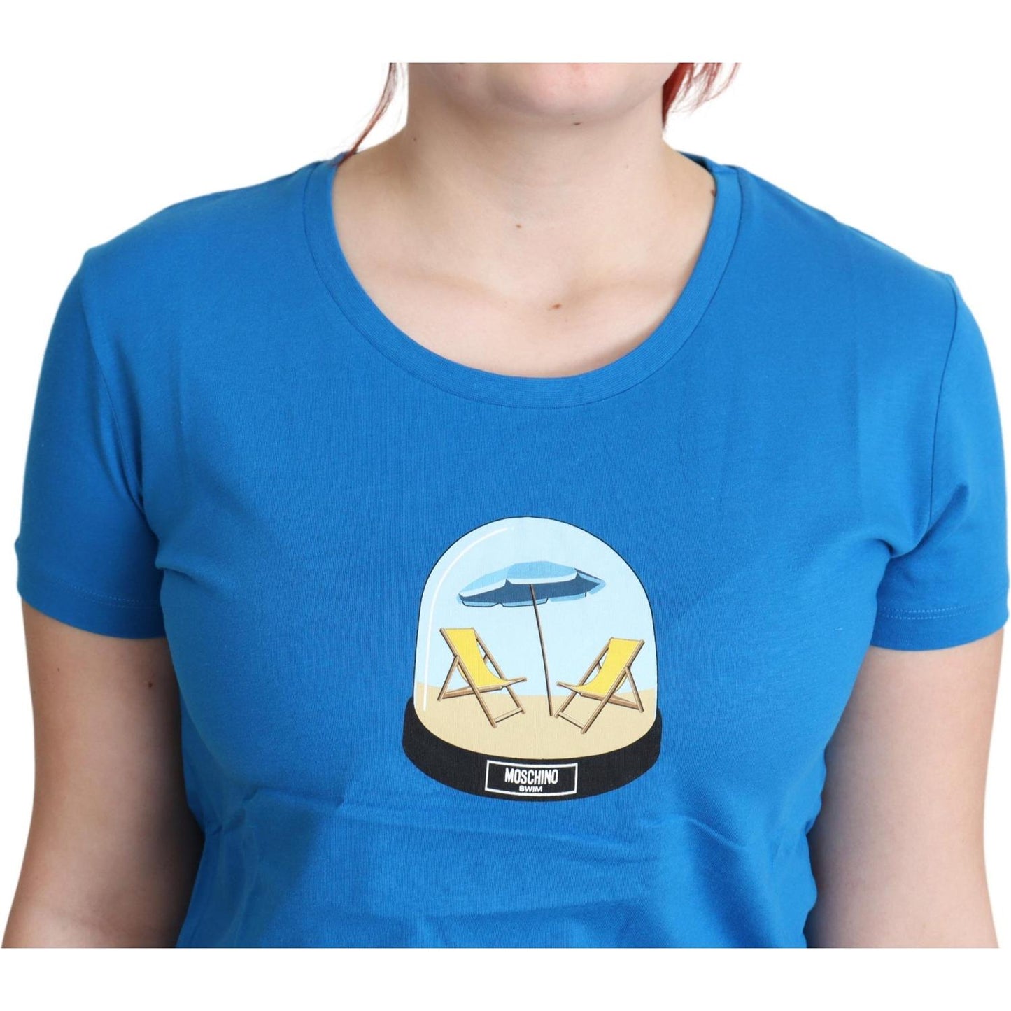 Moschino Blue Printed Cotton Short Sleeves Tops T-shirt