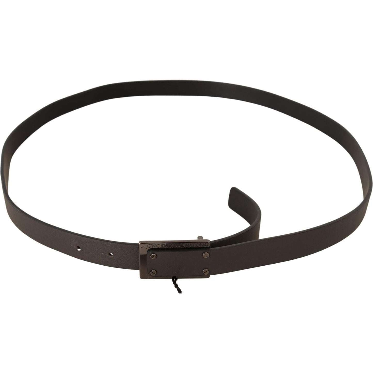 Costume National Dark Brown Leather Logo Buckle Belt