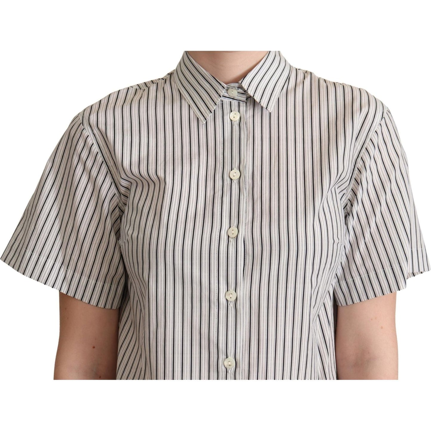 Dolce & Gabbana White Black Striped Collared Shirt