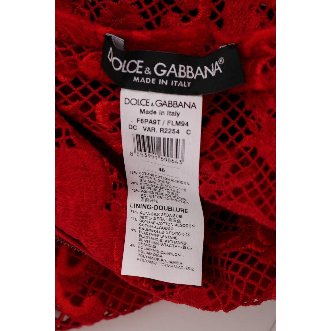Dolce & Gabbana Red Floral Ricamo Sheath Long Dress
