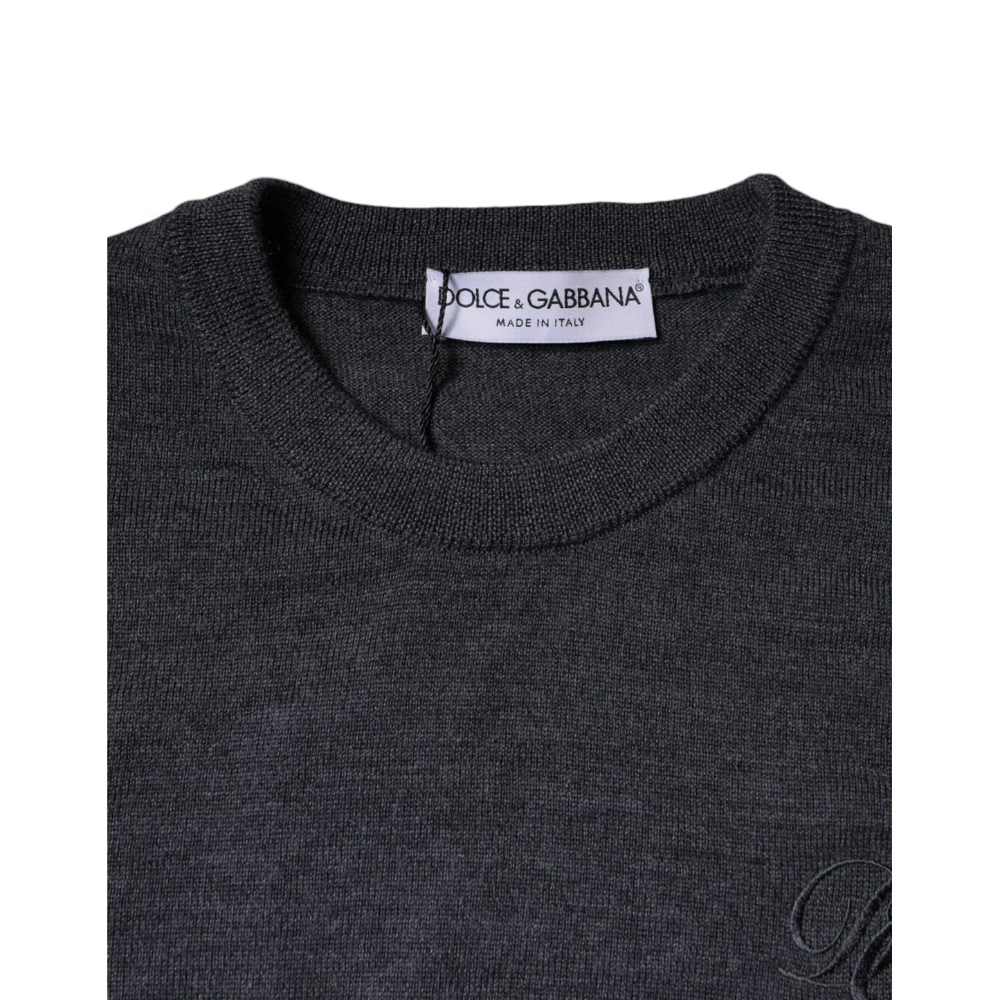 Dolce & Gabbana Dark Gray Wool Crew Neck Pullover Sweater