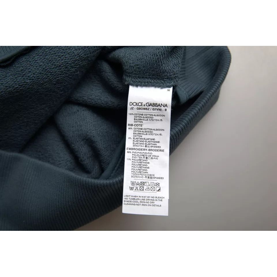 Dolce & Gabbana Blue Cotton Logo Patch Crew Neck Men Pullover Sweater
