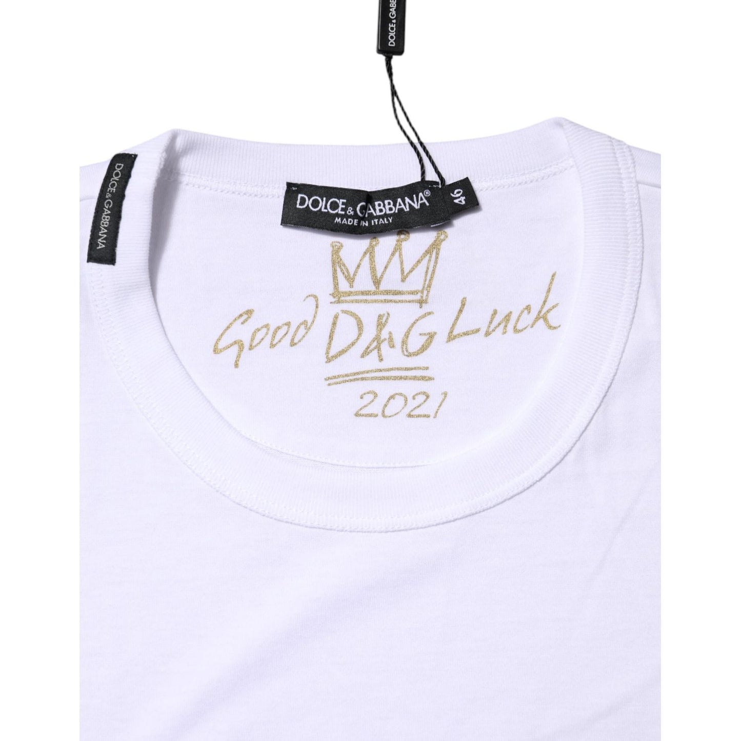 Dolce & Gabbana White Cotton Goodluck 2022 Crew Neck T-shirt