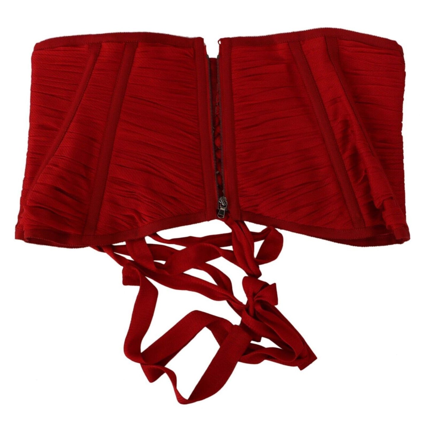 Dolce & Gabbana Red Corset Belt Stretch Waist Strap Silk Top