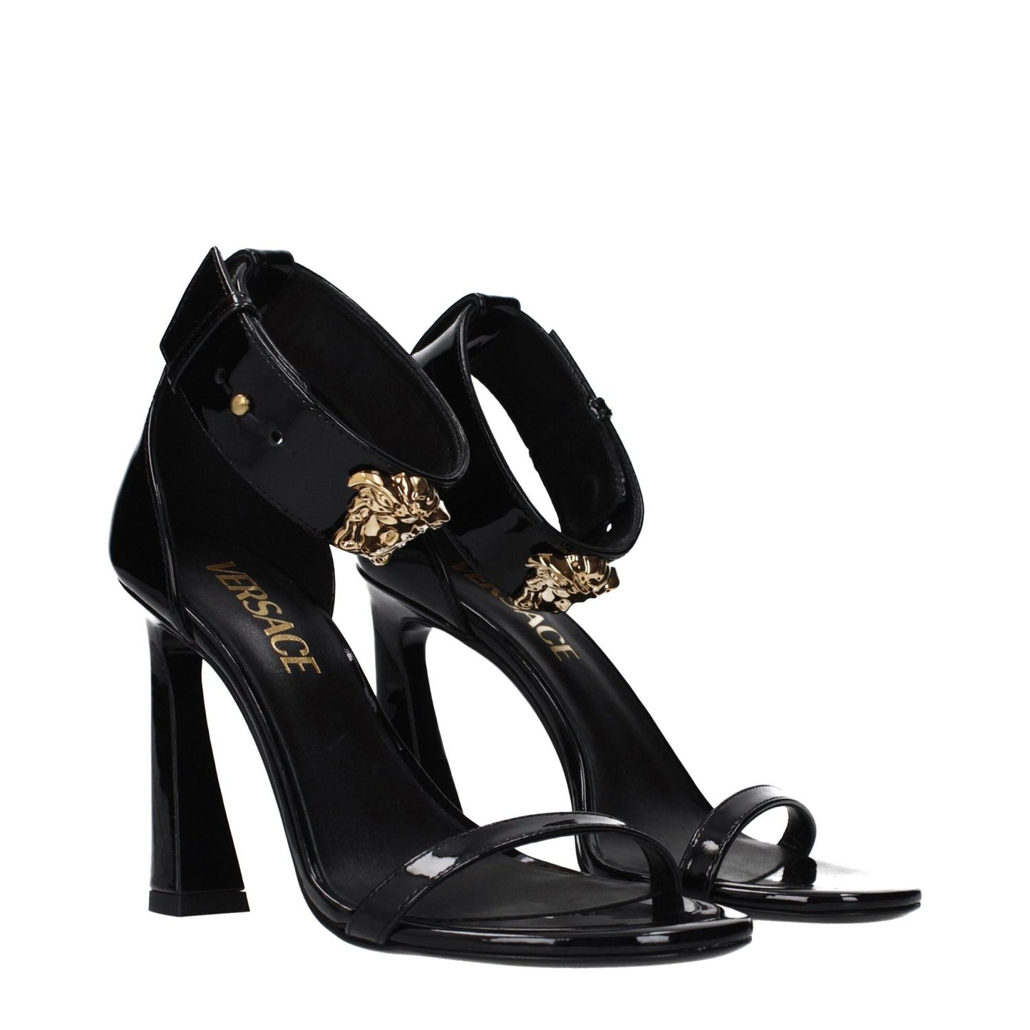 Versace Black Leather Stiletto Heel Sandals