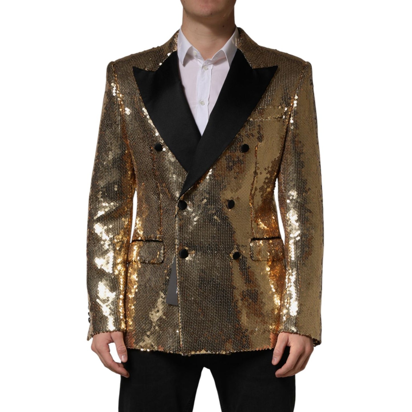 Dolce & Gabbana Gold Sequined Double Breasted Jacket Blazer