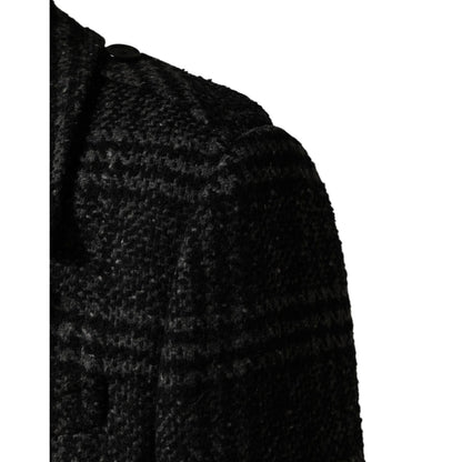 Dolce & Gabbana Grey Double Breasted Plaid Wool Coat Jacket