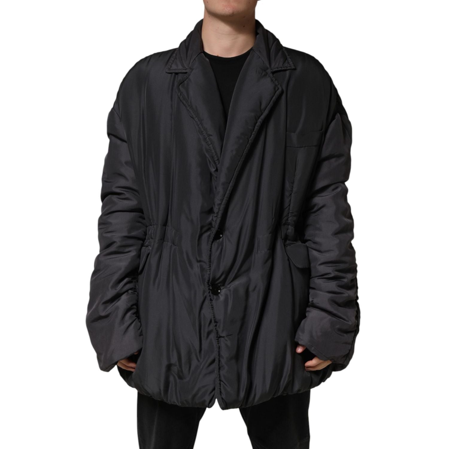 Dolce & Gabbana Black Silk Padded Parka Men Coat Jacket