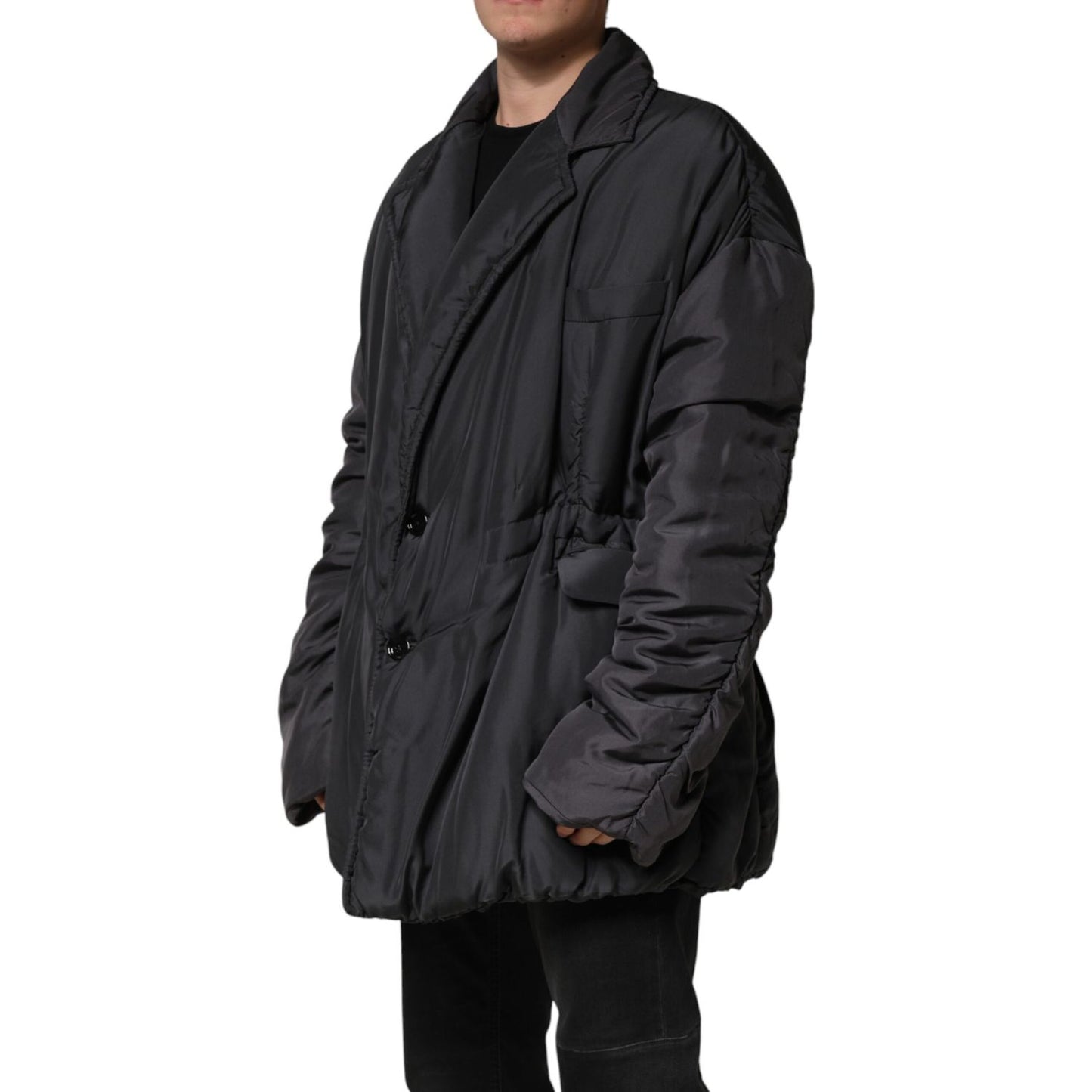 Dolce & Gabbana Black Silk Padded Parka Men Coat Jacket