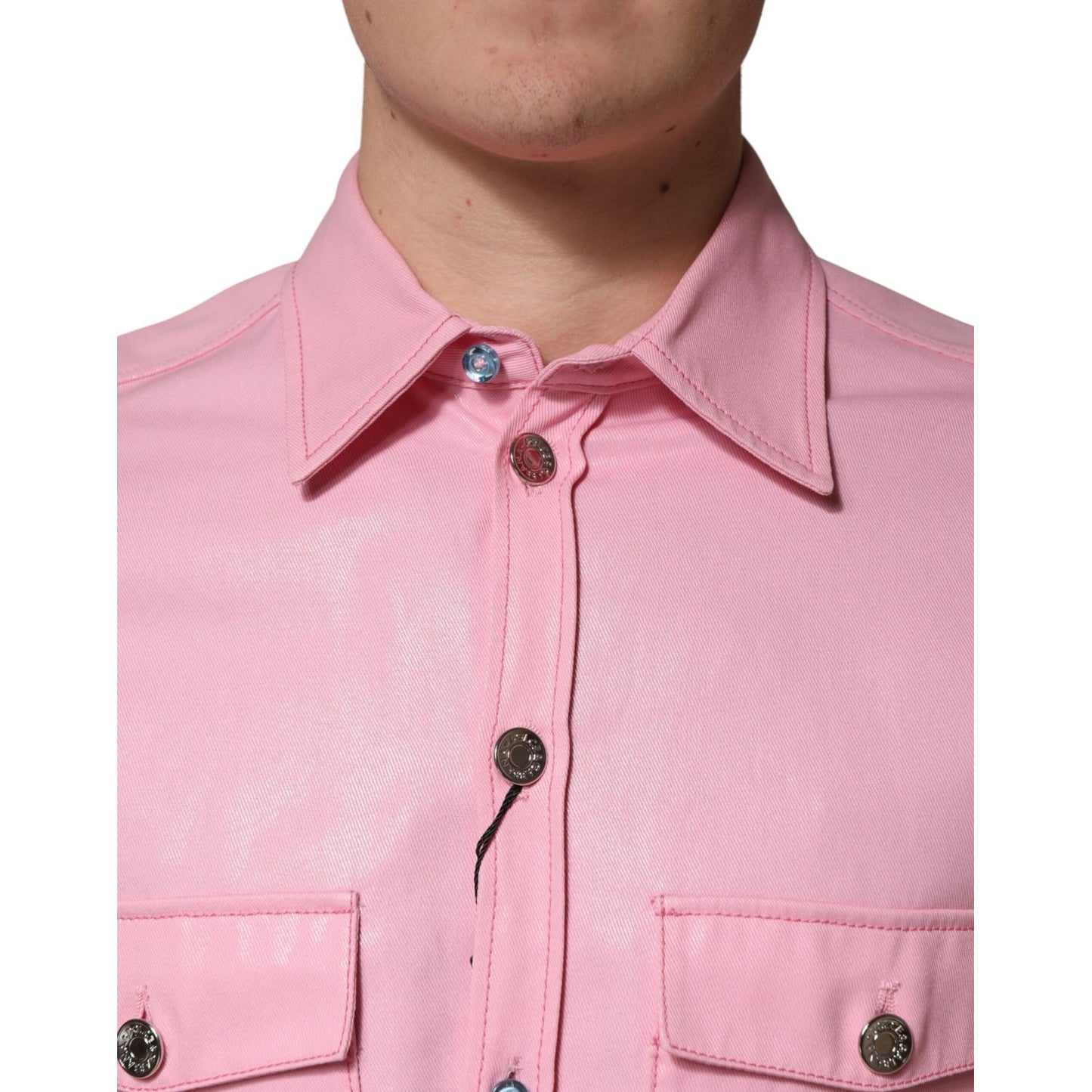 Dolce & Gabbana Pink Cotton Collared Men Button Down Shirt