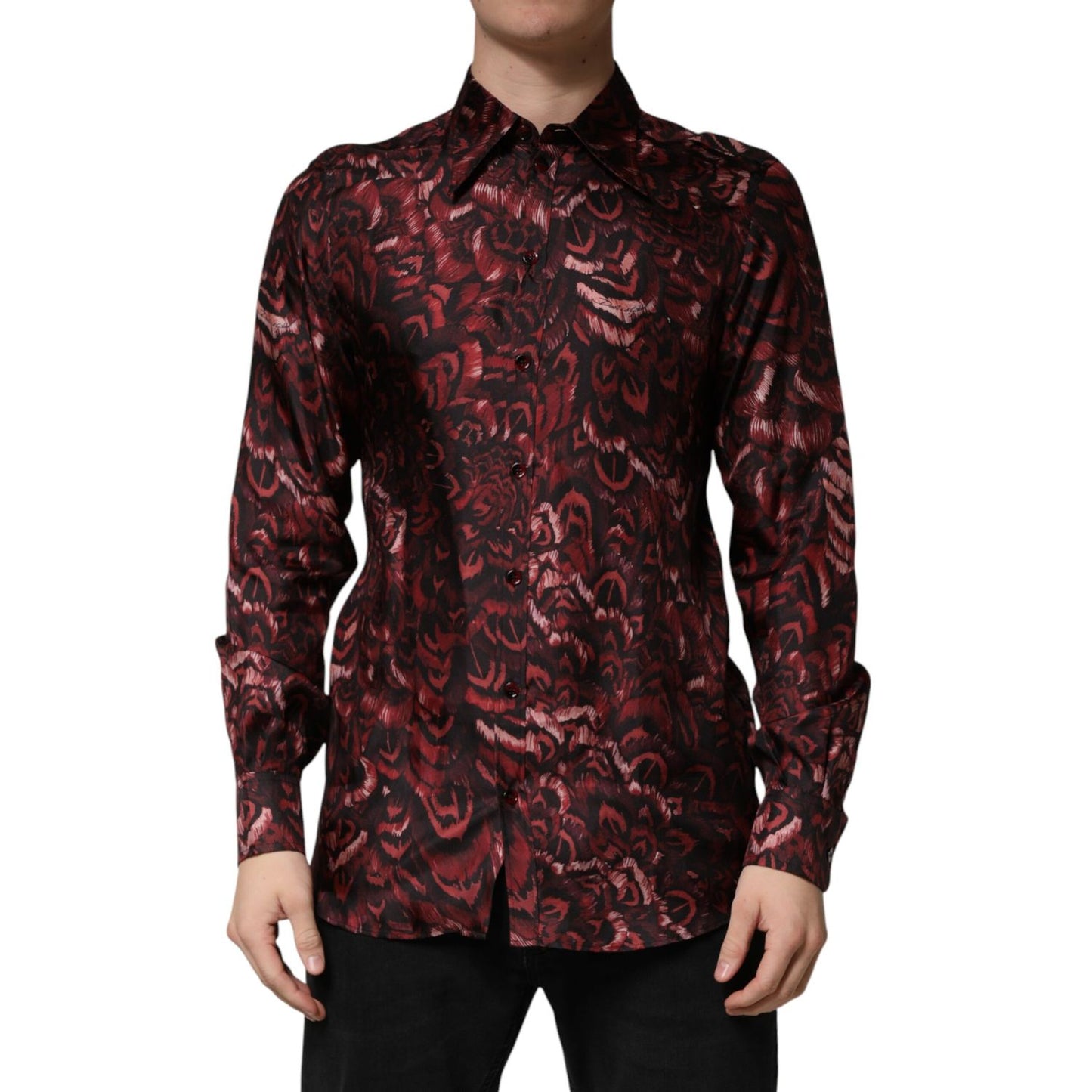 Dolce & Gabbana Bordeaux Patterned Collared Men Dress Shirt