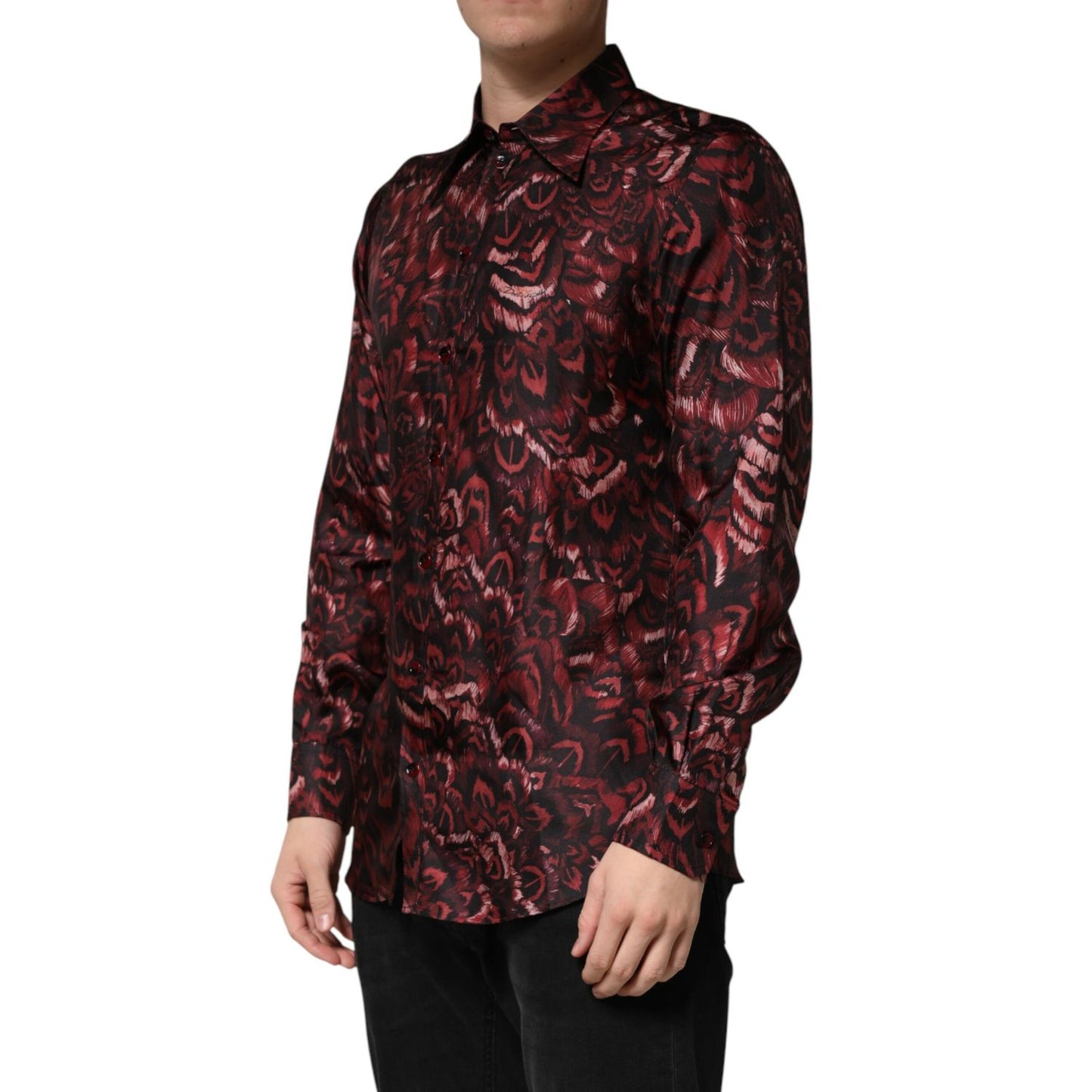 Dolce & Gabbana Bordeaux Patterned Collared Men Dress Shirt