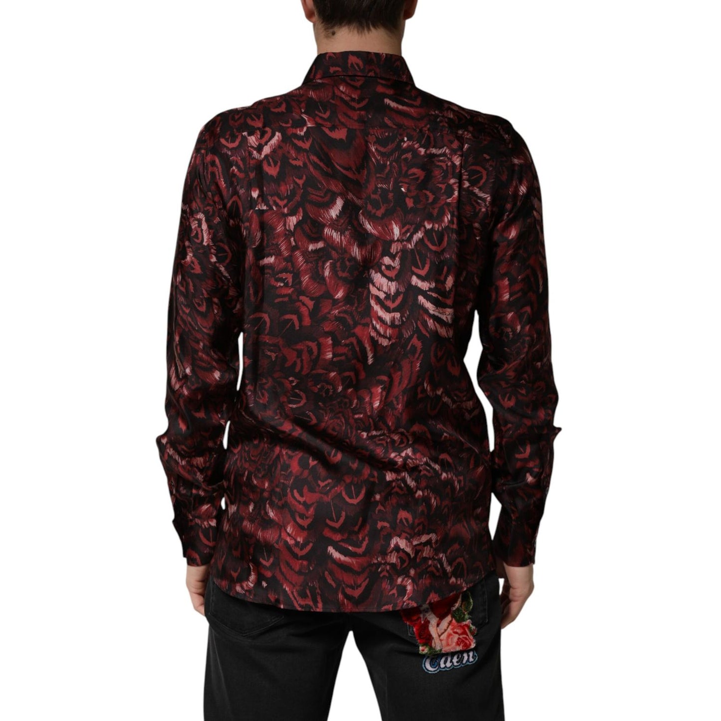 Dolce & Gabbana Bordeaux Patterned Collared Men Dress Shirt