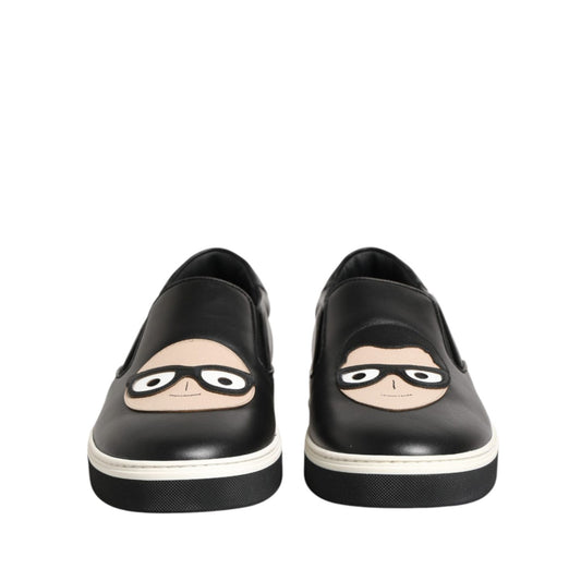 Dolce & Gabbana Black Leather Signature Figures Sneakers Shoes