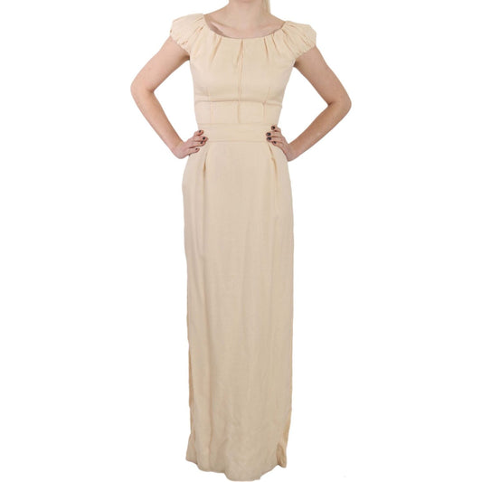 Dolce & Gabbana Beige Silk Column Cap Sleeve Gown Dress