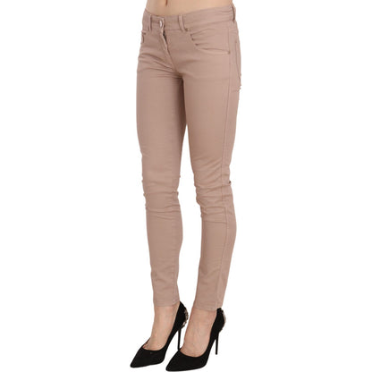 CRISTINAEFFE Brown Low Waist Slim Fit Skinny Cotton Pants