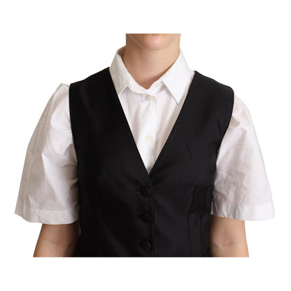 Dolce & Gabbana Solid Black Silk Sleeveless Waistcoat Vest Top