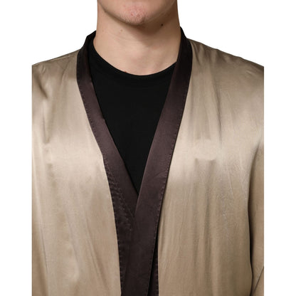 Dolce & Gabbana Beige Silk Satin Long Coat Robe Jacket