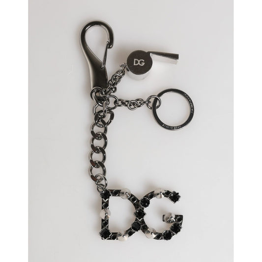 Dolce & Gabbana Silver Brass Metal DG Logo Crystal Ring Keyring Keychain