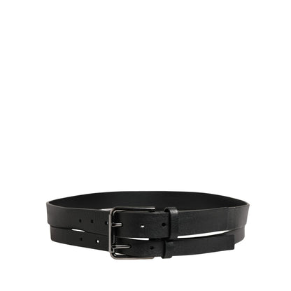 Dolce & Gabbana Black Double Strap Leather Silver Buckle Belt