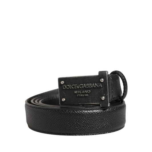 Dolce & Gabbana Men Black Calf Leather Logo Metal Buckle Belt