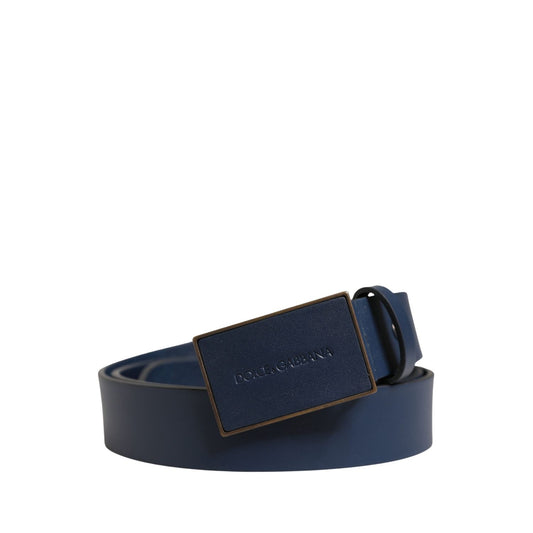 Dolce & Gabbana Men Blue Calf Leather Logo Metal Buckle Belt