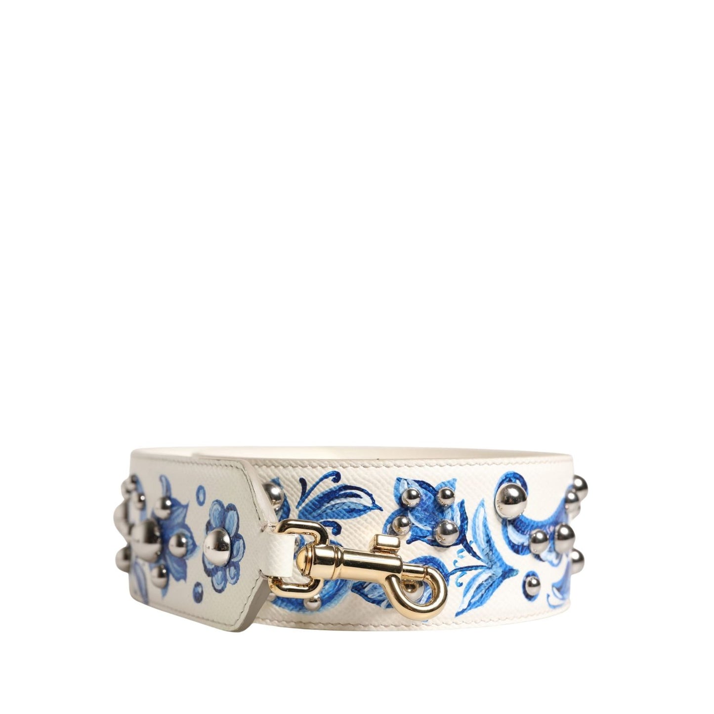 Dolce & Gabbana White Blue Floral Leather Stud Accessory Shoulder Strap