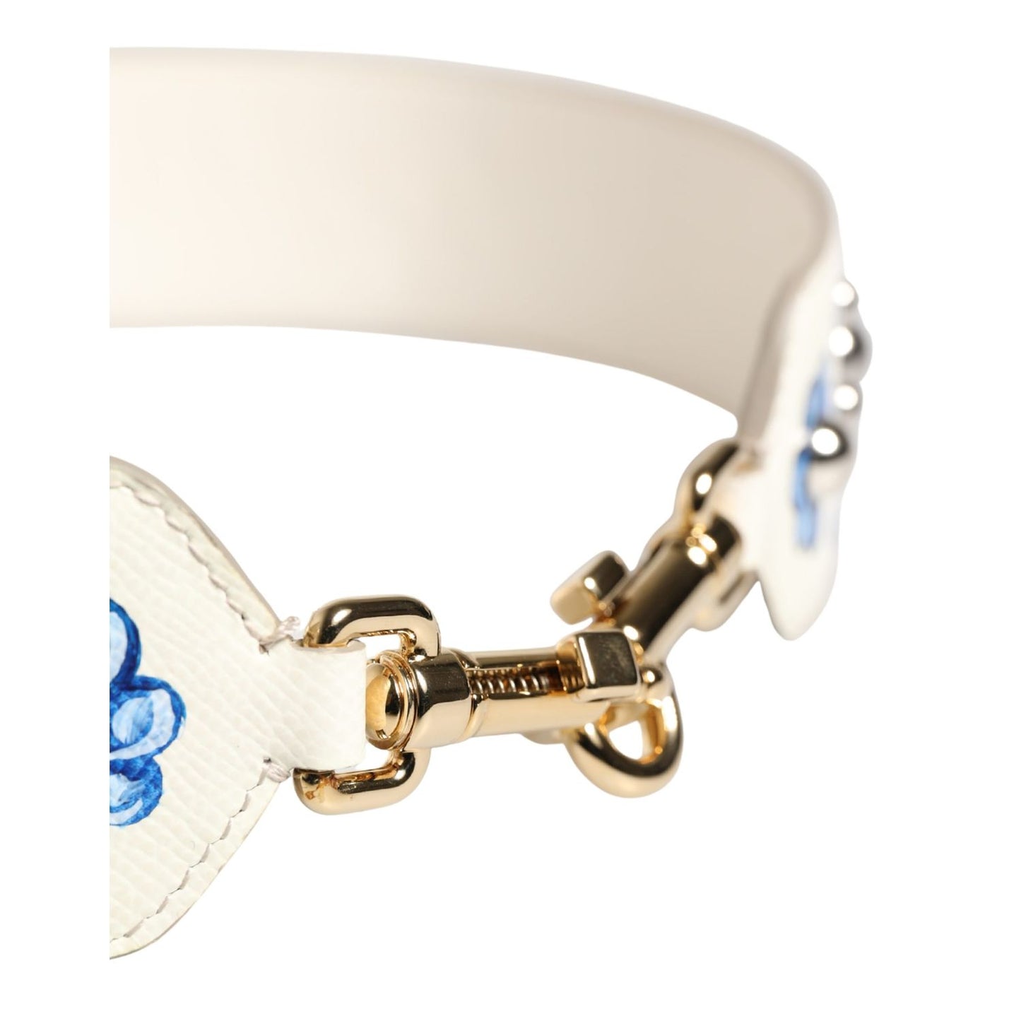 Dolce & Gabbana White Blue Floral Leather Stud Accessory Shoulder Strap
