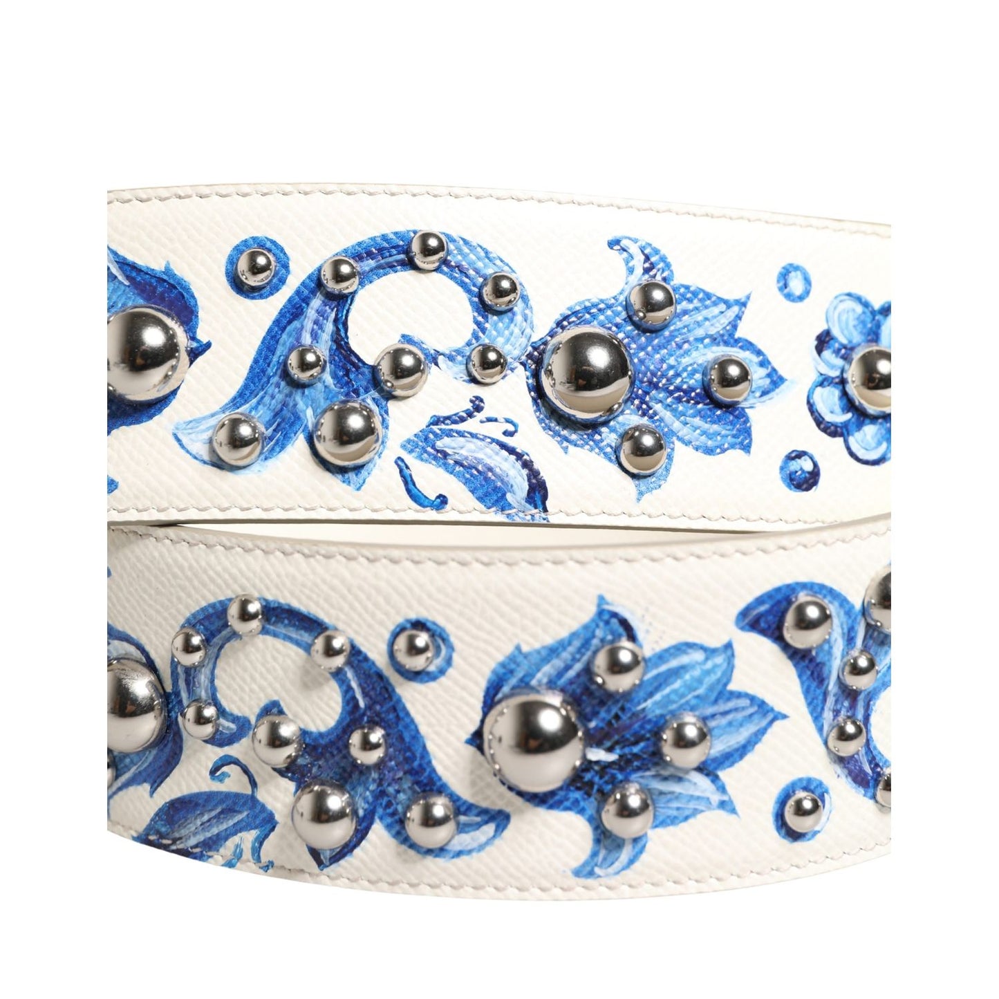 Dolce & Gabbana White Blue Floral Leather Stud Accessory Shoulder Strap