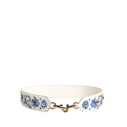 Dolce & Gabbana White Blue Floral Leather Stud Accessory Shoulder Strap