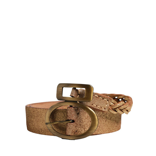 Ermanno Scervino Brown Leather Braided Metal Buckle Belt