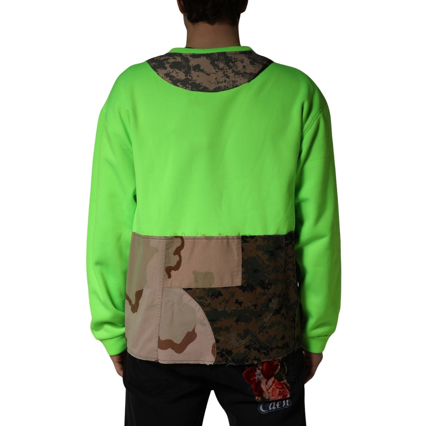 Dolce & Gabbana Green Patchwork Heart Men Sweatshirt Sweater