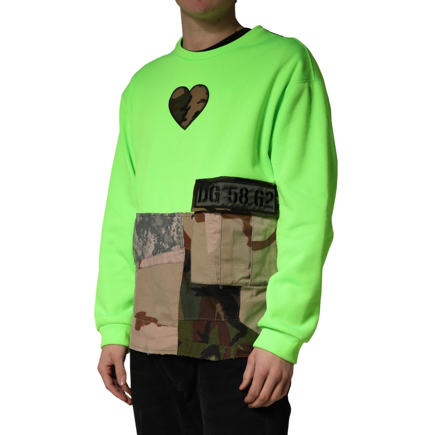 Dolce & Gabbana Green Patchwork Heart Men Sweatshirt Sweater