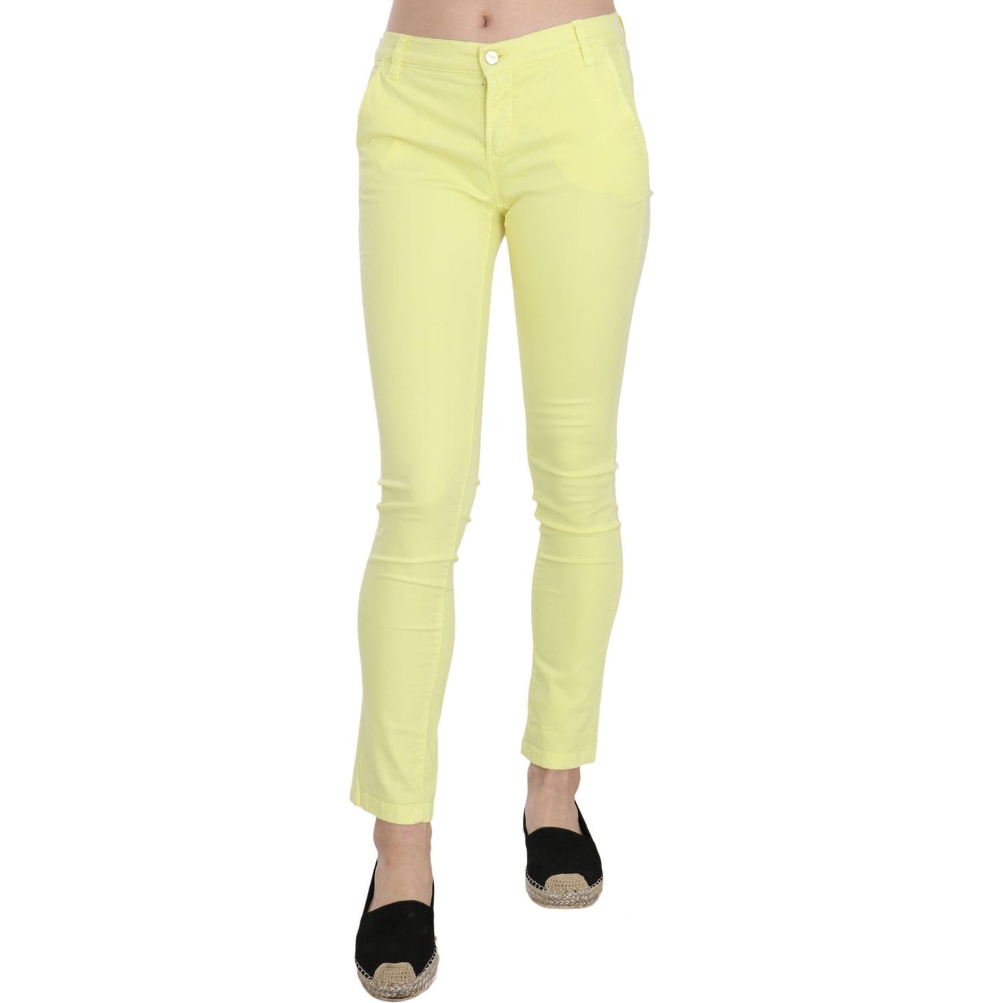 PINKO Yellow Cotton Stretch Low Waist Skinny Casual Trouser Pants