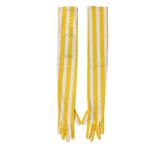 Dolce & Gabbana Yellow White Stripes Nylon Elbow Length Women Gloves