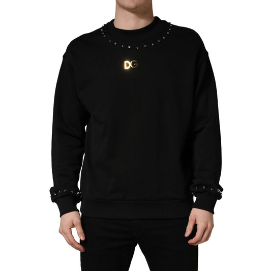 Dolce & Gabbana Black Embellished Cotton Sweatshirt Sweater