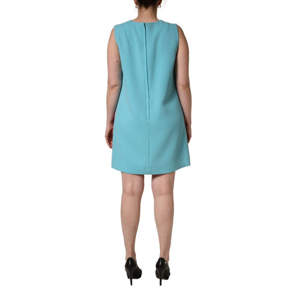 Dolce & Gabbana Pink Blue Wool Sleeveless Shift Mini Dress
