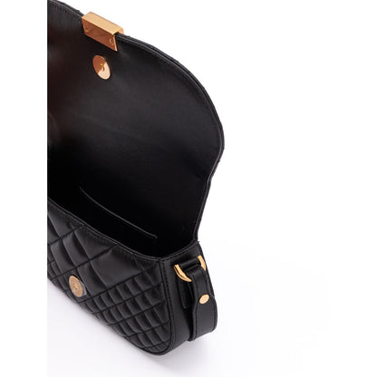 Versace Black Leather Quilted Shoulder Strap Bag