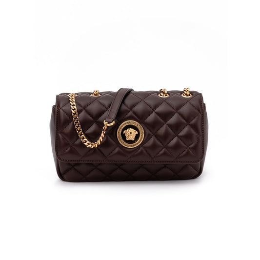 Versace Brown Quilted Leather Shoulder Strap Bag
