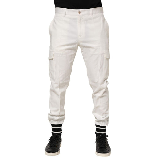 Dolce & Gabbana White Cotton Jogger Cargo Skinny Men Pants 1728,67345645728,Casual Pants - Pants - Clothing,Clothing,Dolce & Gabbana,IT54 | XL,Material: 99% Cotton 1% Elastane,Men,Pants - Clothing,Preowned / Defect,Skinny Pants - Pants - Clothing,White