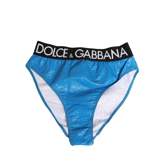 Dolce & Gabbana Blue Logo Waistband High Waist Brief Underwear