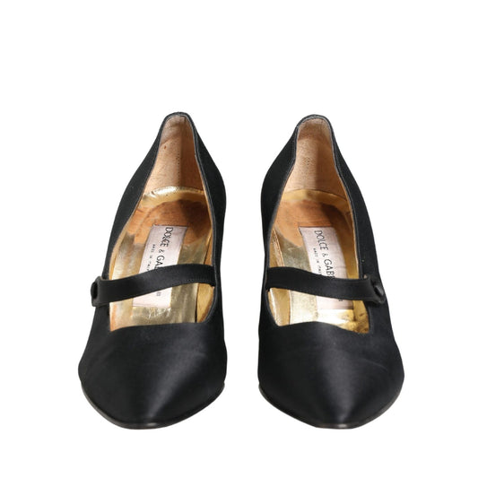 Dolce & Gabbana Black Satin Mary Jane Pumps Shoes