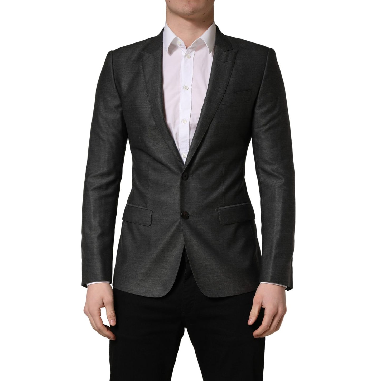 Dolce & Gabbana Dark Gray Wool Slim Fit Coat Jacket Blazer