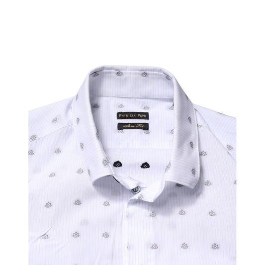 Patrizia Pepe White Cotton Slim Fit Collared Men Dress Shirt