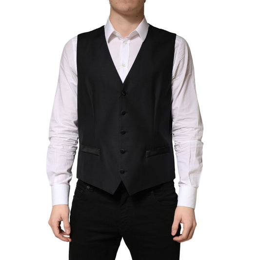 Dolce & Gabbana Black Wool Single Breasted Men Waistcoat Vest