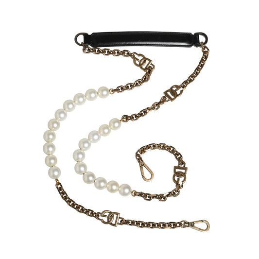 Dolce & Gabbana Black Leather Gold Chain Bag Accessory Shoulder Strap